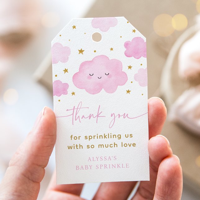 Etiqueta Para Presente Rapariga Rosa Nuvem Estrelas Bebê Sprinkle (Criador carregado)