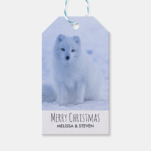 Etiqueta Para Presente Raposa Árctica Bonita na Neve Feliz Natal