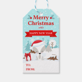 Etiqueta Para Presente Raposa Árctica Festiva no Natal