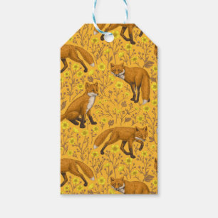 Etiqueta Para Presente Raposas e botões de ouro em laranja