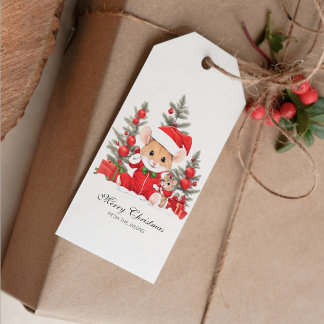 Etiqueta Para Presente Rato de Natal bonito com chapéu vermelho personali