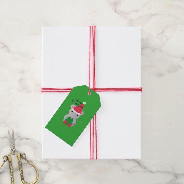 Etiqueta Para Presente Rato de Natal Gato e feliz (Com cordão)