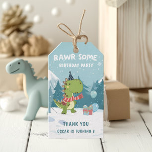 Etiqueta Para Presente RAWR-Some Dinossaur Winter Birday