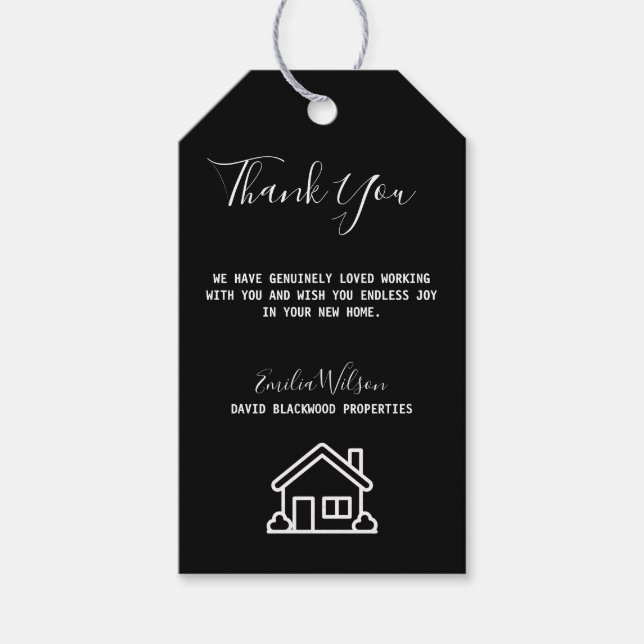 Etiqueta Para Presente Real Estate House Black White Realator (Frente)