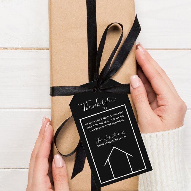 Etiqueta Para Presente Real Estate House Black White Realator (Criador carregado)