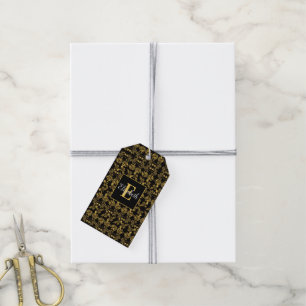 Etiqueta Para Presente Real Preto e Dourado Damask Floral Nome Personaliz