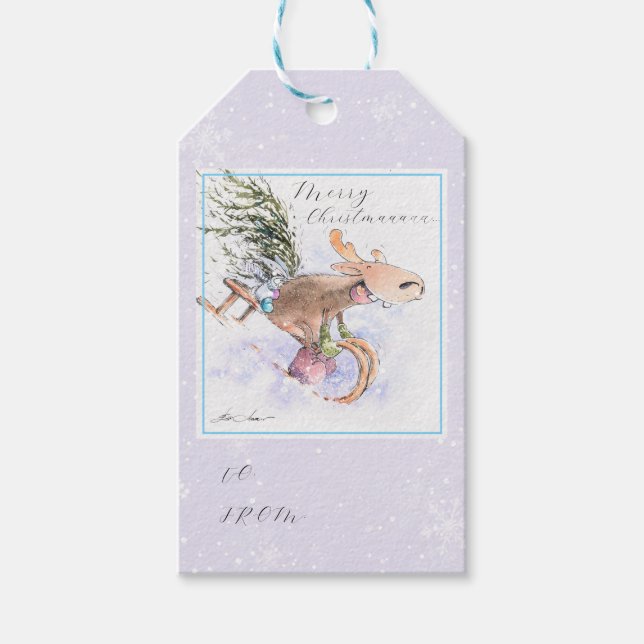 Etiqueta Para Presente Rebelde de Natal Pintado e coelho (Frente)
