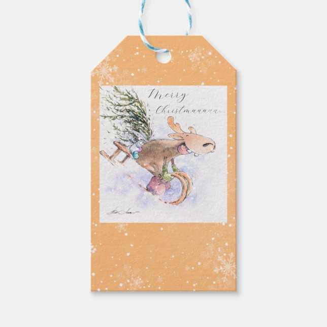 Etiqueta Para Presente Rebelde de Natal Pintado e coelho (Frente)