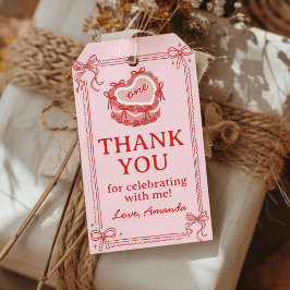 Etiqueta Para Presente Red and Pink Bow Cake Birthday Party Thank You