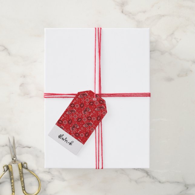 Etiqueta Para Presente Red Bandana Western Cowboy, Diversão (Com cordão)