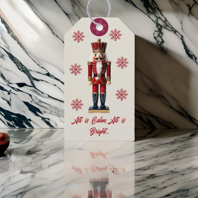 Etiqueta Para Presente Red Beige Snowflake Nutcracker (Criador carregado)