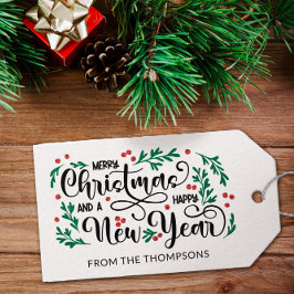 Etiqueta Para Presente Red Berries Feliz Feliz ano novo de Natal De