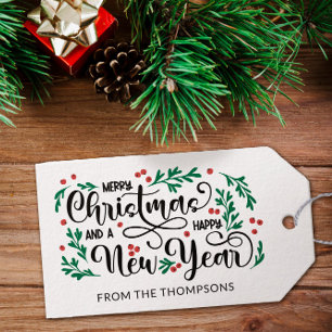 Etiqueta Para Presente Red Berries Feliz Feliz ano novo de Natal De