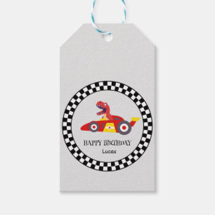 Etiqueta Para Presente Red Birthday Dinosaur, corrida de carros de corrid