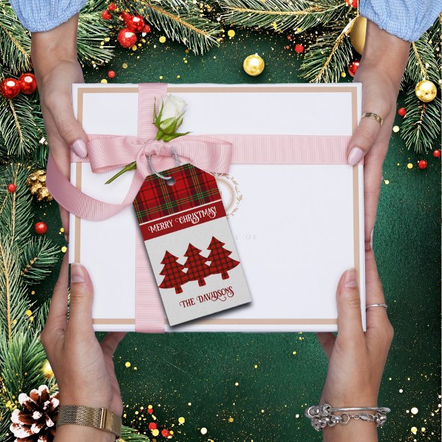 Etiqueta Para Presente Red Black Green Cozy Tartan (Criador carregado)