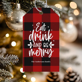 Etiqueta Para Presente Red Buffalo Plaid “Eat, Drink & Be Merry” 