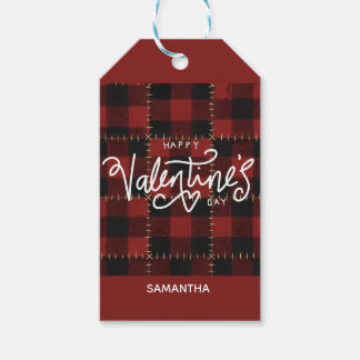Etiqueta Para Presente Red Buffalo Plaid Valentines Day Custom Name 