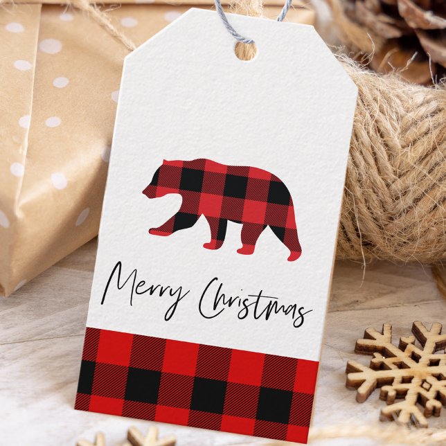 Etiqueta Para Presente Red Buffalo Xadrez Bear e Feliz Natal (Criador carregado)