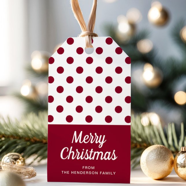 Etiqueta Para Presente Red Burgundy Bolinhas Feliz Natal (Red Burgundy Polka Dots Merry Christmas Gift Tags)