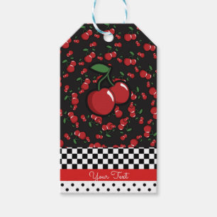 Etiqueta Para Presente Red Cherries Retro Black White Party Favor