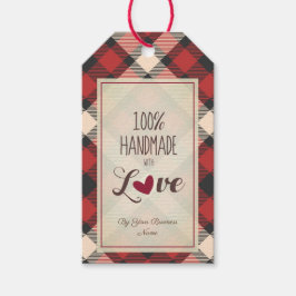 Etiqueta Para Presente Red Classic Tartan Handmade with Love Quote