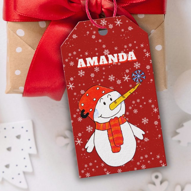 Etiqueta Para Presente Red Cute Snowman Personalizado Natal (Criador carregado)