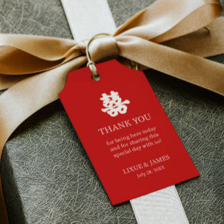 Etiqueta Para Presente Red Double Feliz Caligrafia chinesa asiática