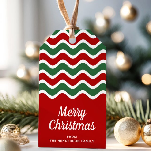 Etiqueta Para Presente Red E Green Script Modernos Feliz Natal (Modern Red And Green Script Merry Christmas Gift Tags)