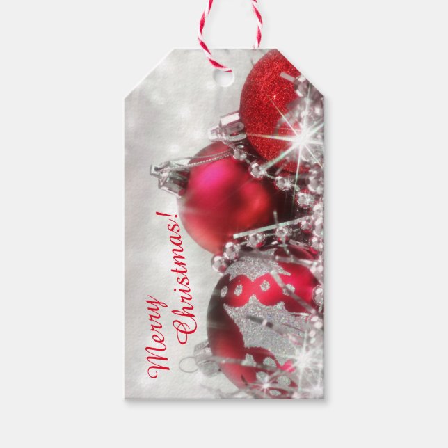 Etiqueta Para Presente Red E Silver - Etiqueta De Presente De Natal Feliz (Frente)