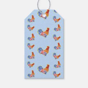 Etiqueta Para Presente Red Funny Rooster Cockerel Pontos Azul e Branco