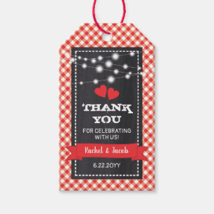 Etiqueta Para Presente Red Gingham e Lights Chalkboard Festa de noivado