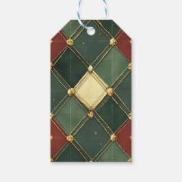 ETIQUETA PARA PRESENTE RED GREEN CREAM GOLD HOLIDAY DIAMOND PATTERN