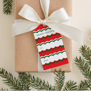 Etiqueta Para Presente Red Green e White Scalloped Christmas