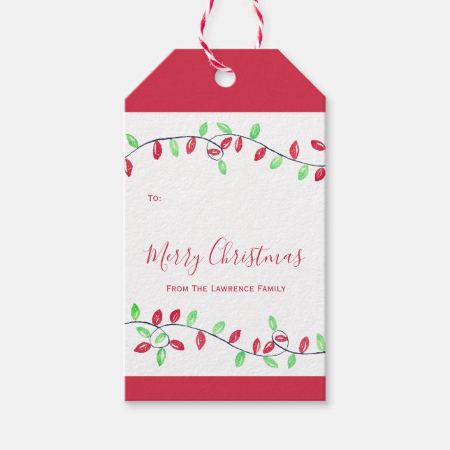 Etiqueta Para Presente Red Green String Luz Feriado de Natal (Frente)