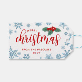 Etiqueta Para Presente Red Holly Blue Snowflakes Feliz Natal De