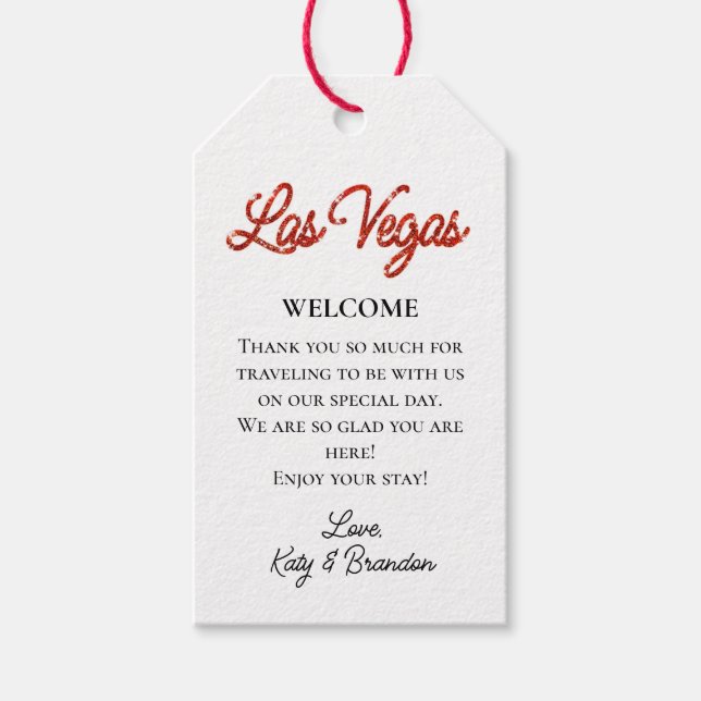 Etiqueta Para Presente Red Las Vegas Sparkles Wedes Welcome (Frente)