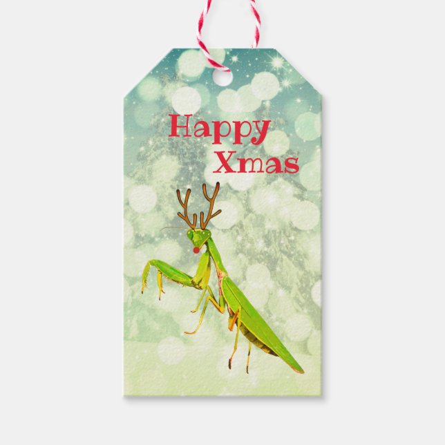 Etiqueta Para Presente Red Nose Rezando Mantis Estranho Natal (Frente)