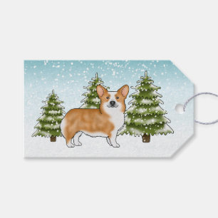 Etiqueta Para Presente Red Pembroke Welsh Corgi Dog Blue Snowy Natal