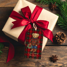 Etiqueta Para Presente Red Preppy Plaid Christmas Teddy Bear Gift Tags