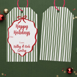 Etiqueta Para Presente Red Ribbon Striped Custom Holiday Gift Tag