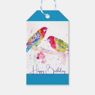Etiqueta Para Presente Red Rosella Parrot Watercolor Pintura