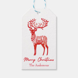 Etiqueta Para Presente Red Scandinavian Reindeer Feliz Natal