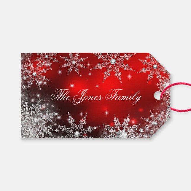 Etiqueta Para Presente Red Silver Winter Wonderland Natal 2 (Frente (horizontal))