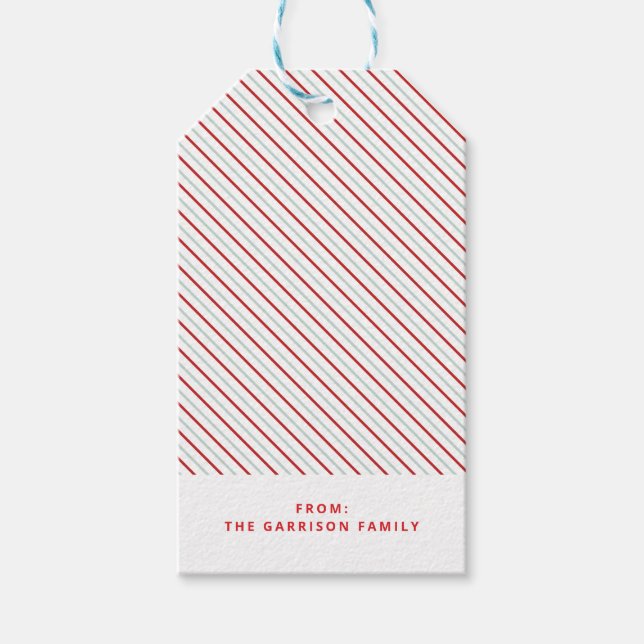 Etiqueta Para Presente Red Stripe Felry Natal Brilho Festivo (Frente)