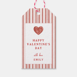Etiqueta Para Presente Red Stripes Hearts Happy Valentine's Day Gift Tags