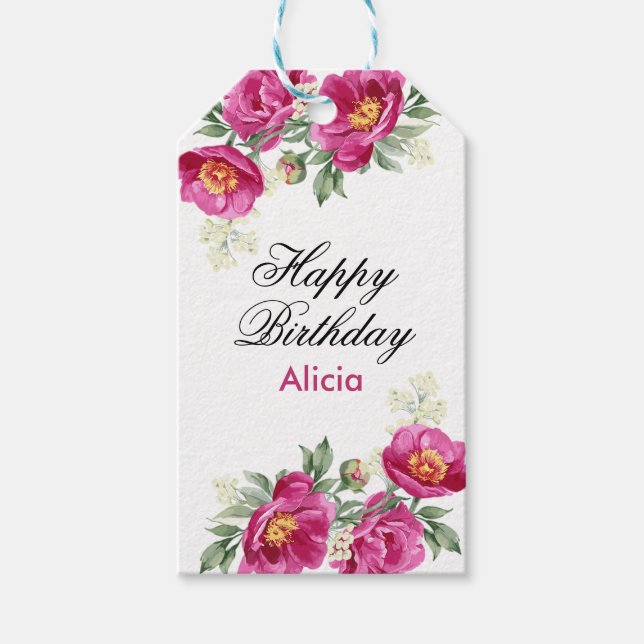 Etiqueta Para Presente Red Violet Peony Floral Greenery Aniversário (Frente)