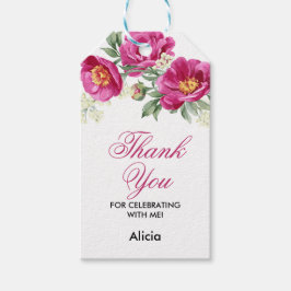 Etiqueta Para Presente Red Violet Peony Floral Greenery Obrigado