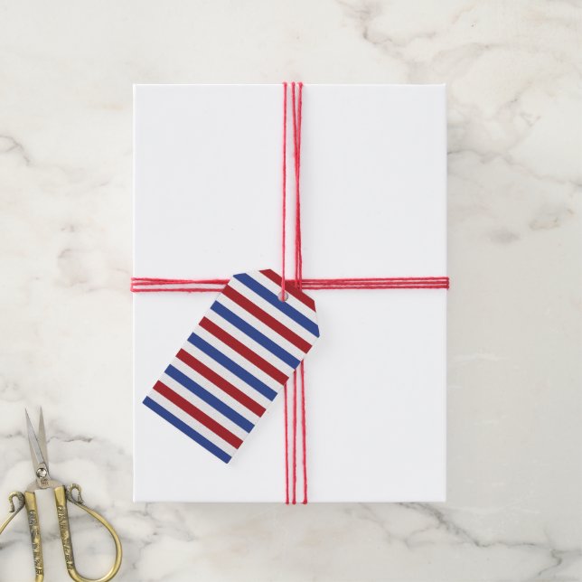Etiqueta Para Presente Red White e Blue Stripes (Com cordão)