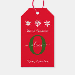 Etiqueta Para Presente Red White Green Monograma Script Feliz Natal