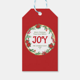 Etiqueta Para Presente Red White Poinsettia Wreath Retro Feliz Natal